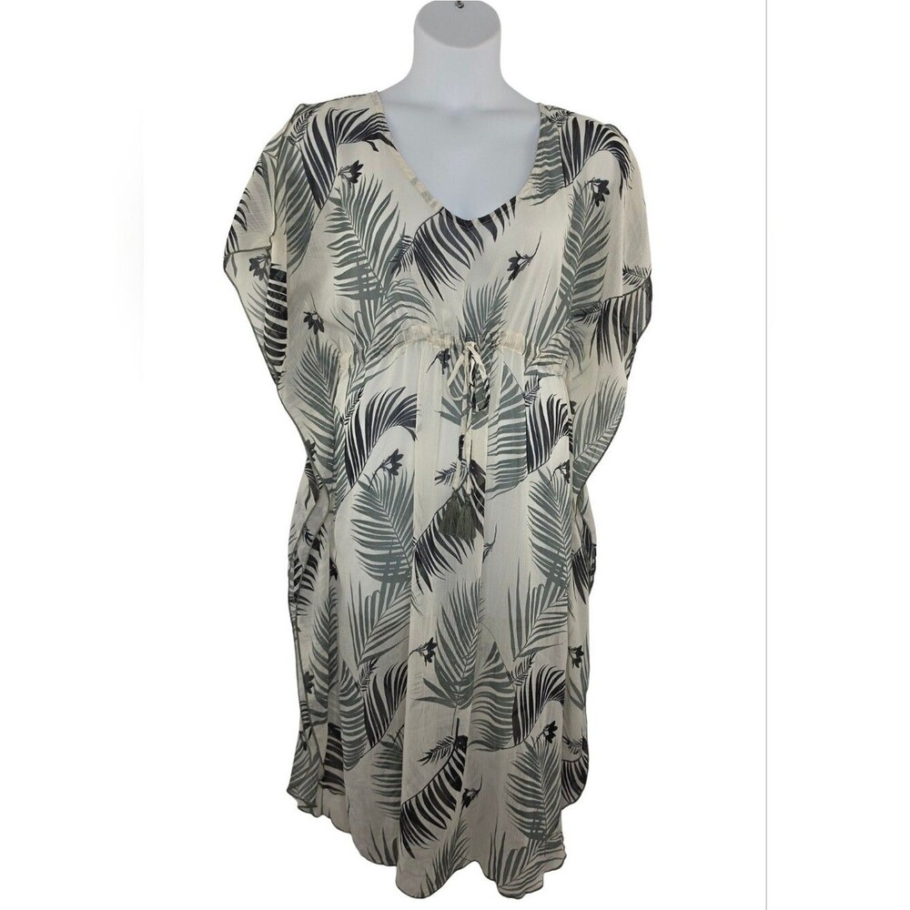 Kona Sol M Palm-Print Swim Cover-Up Kaftan 4025-